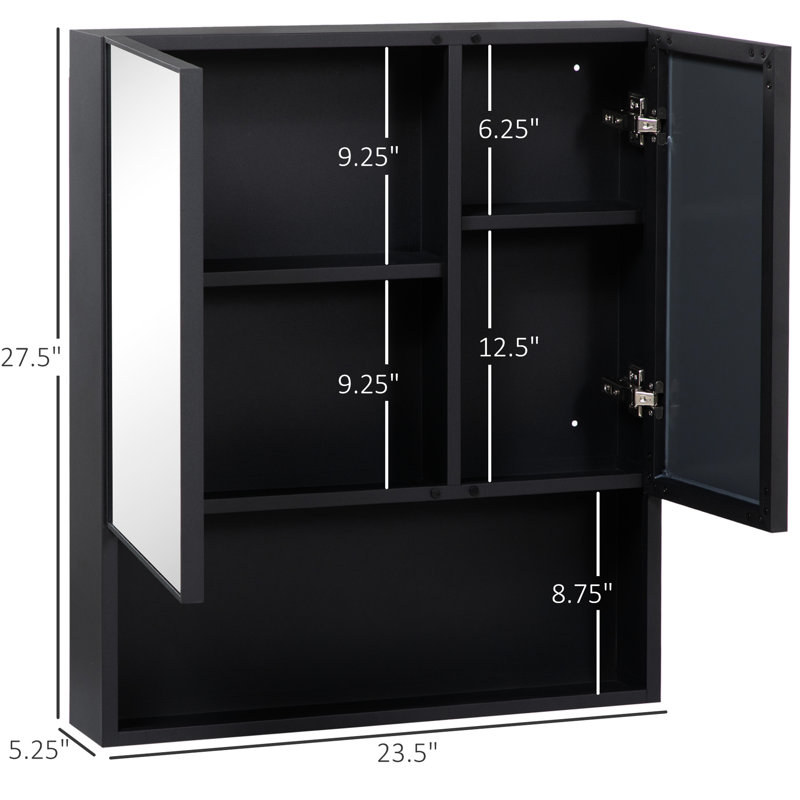 Armoire de salle de bain noire avec portes et tablettes doubles pour une utilisation à long terme