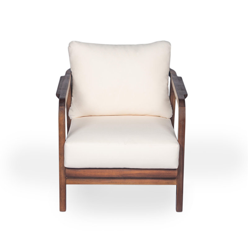 Outdoor Chair With Cushions And Wood Frame, Walnut