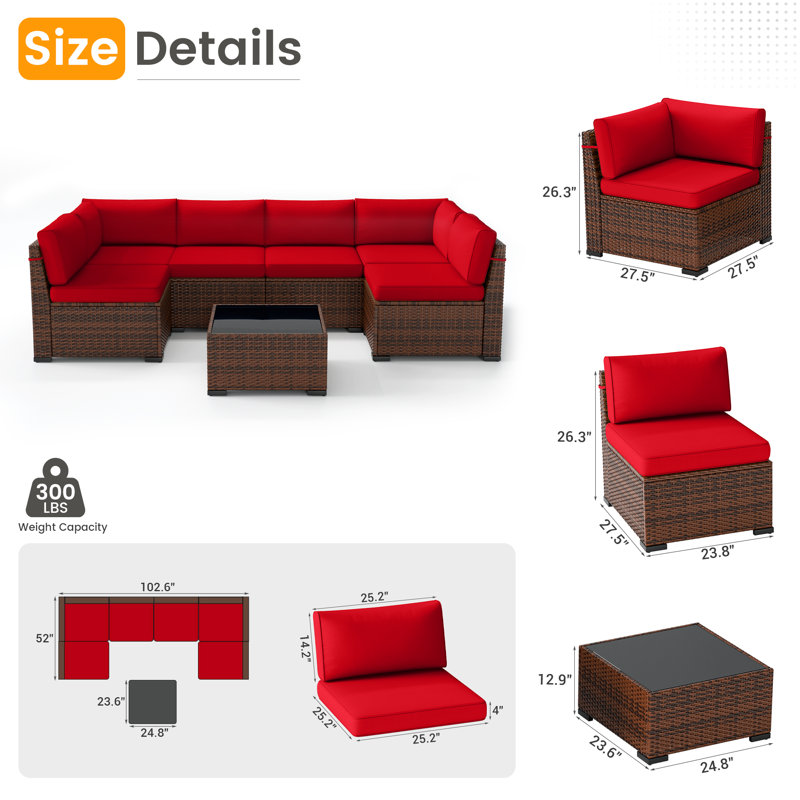 Treyshun Wicker Reversible Patio Seating Group with Cushions, Wine, No