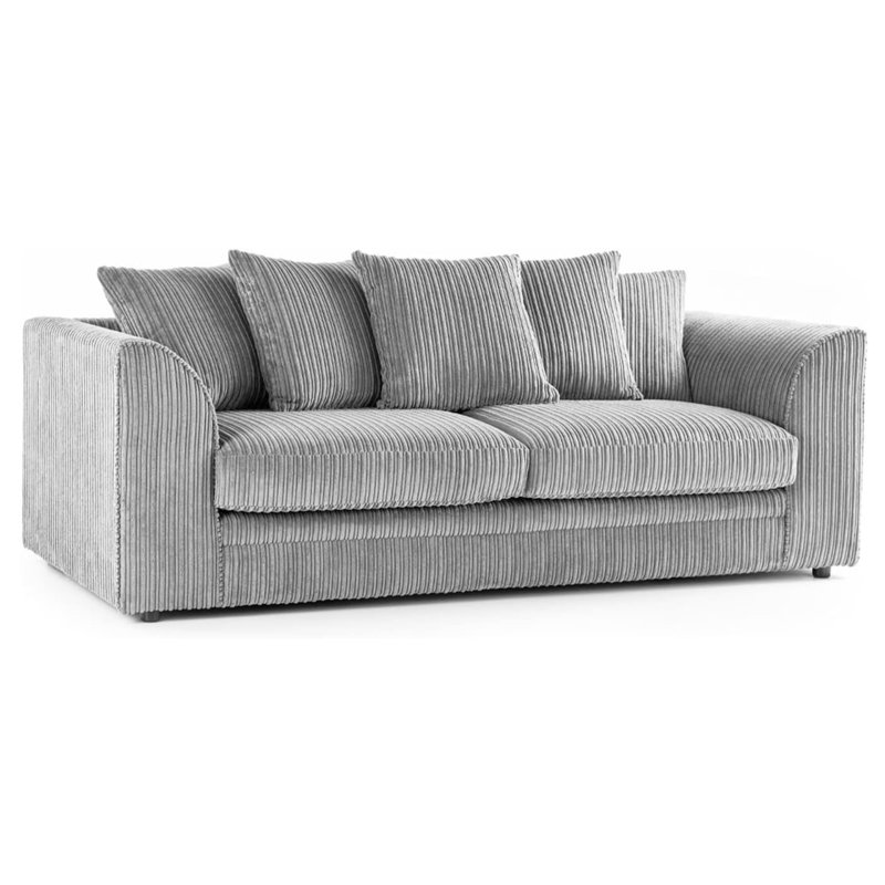 3 Seater Jumbo Cord Sofa – Small Back Sectional With Fixed Cushions & Deep Seating For Living Room Comfort, Silver