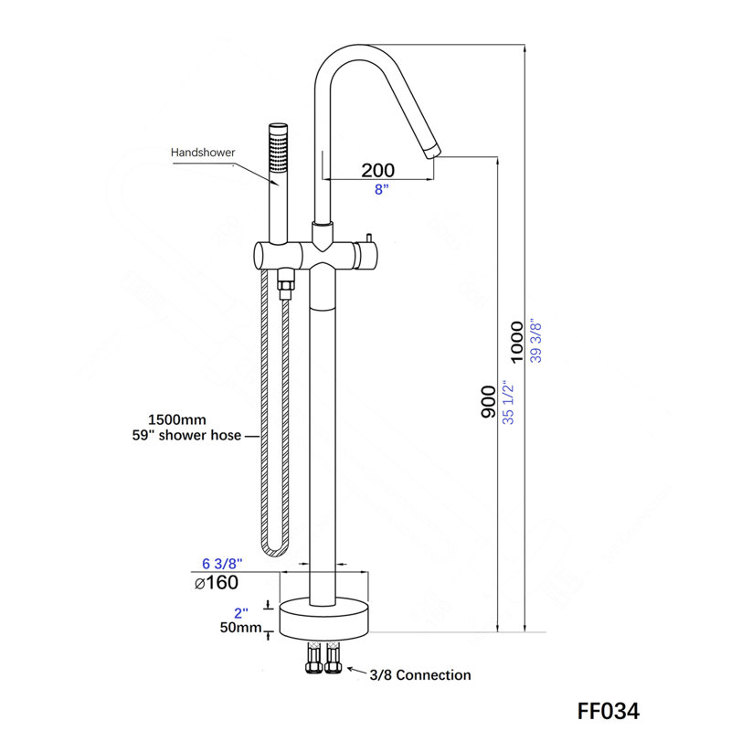 Freestanding Bathtub Faucet with Hand Shower, Matt Black