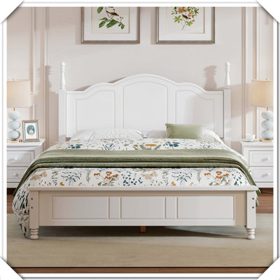 Retro Style Wood Platform Bed Frame Wooden Slat Support Elegant Practical Design,Queen