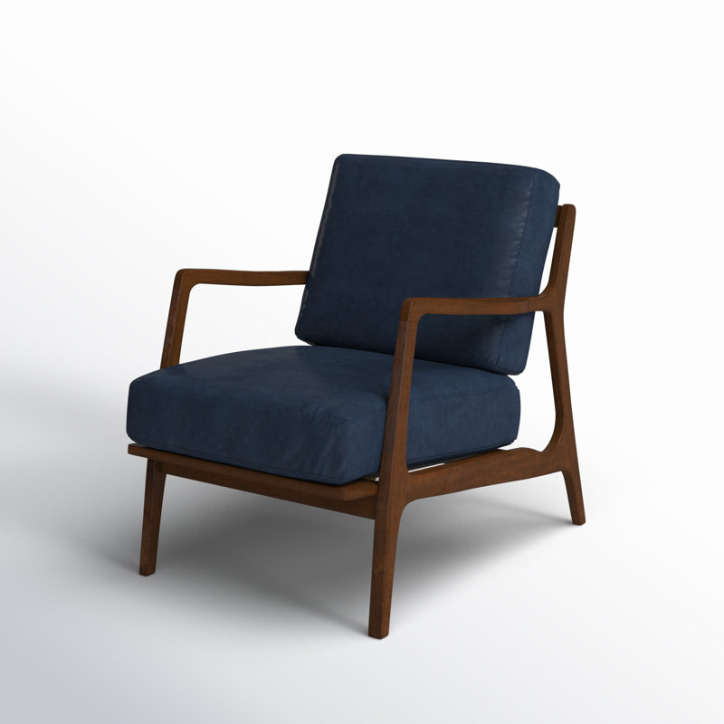 Verity Genuine Italian Leather Lounge Chair, Midnight Blue Genuine Leather