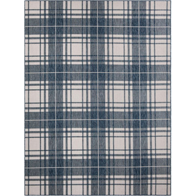 Tapis intérieur / extérieur pour jardin à carreaux bleu