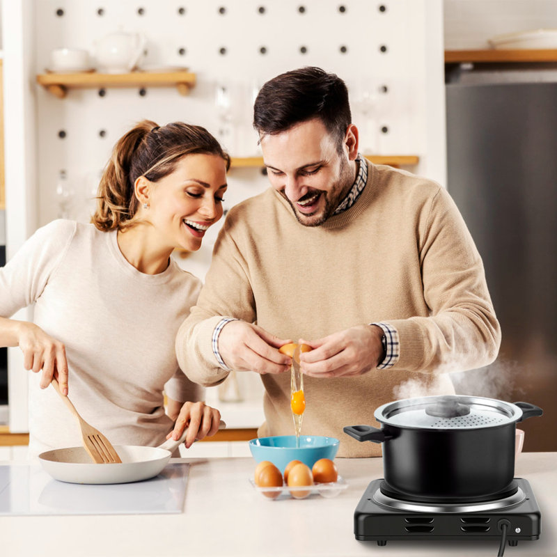 Brûleur électrique simple noir 1500W avec contrôle de température en 5 étapes, Noir