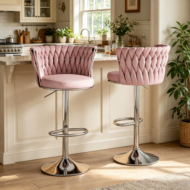 Velvet Bar Stools Set Of 2, Swivel Barstool Upholstered Counter Bar Chairs, Counter Height Barstools Adjustable Kitchen Island Chairs
