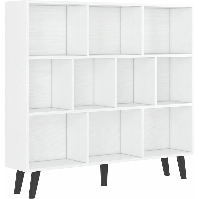 WAHEY Bookcase, 10 Cube Open Storage Display Bookshelf With Legs, HOFB013, 36.8"H x 57.1"W x 9.4"D, Ivory White