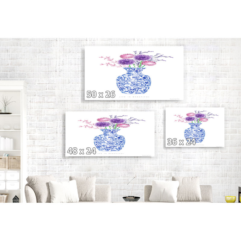 Bouquet chinois, fleurs, floral, blanc, mauve, rouge, rose, bleu, Life Is Beautiful, H 24 po x l 36 po x P 1,5 po