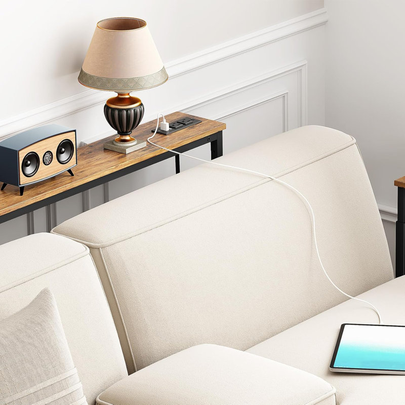 Adjustable Height Sofa Table With Built-In Power Outlets, Narrow Console Table For Behind Couch, Entryway, And Small Spaces