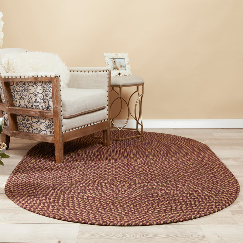 Tapis intérieur / extérieur grenat tressé à la main Ely, Ovale 4 pi x 6 pi
