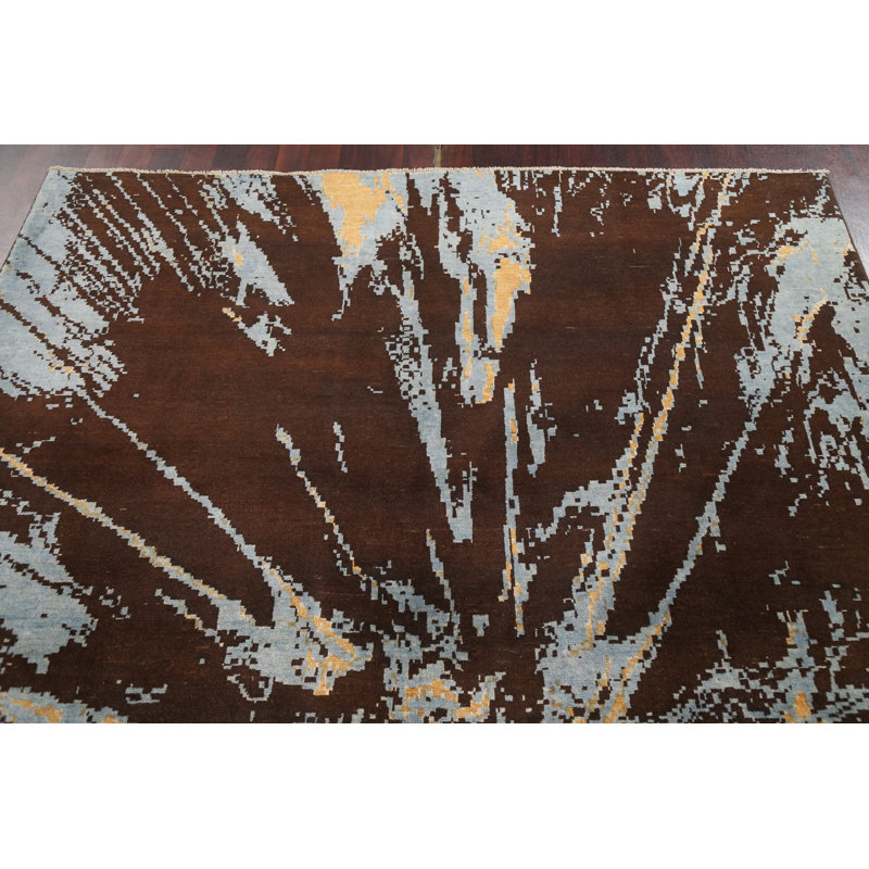 Tapis oriental contemporain à teinture végétale abstraite 7 x 10