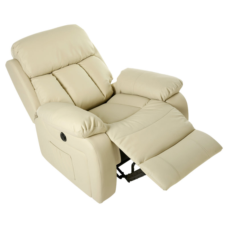 Faux Leather Heated Massage Chair, Cream, Electric