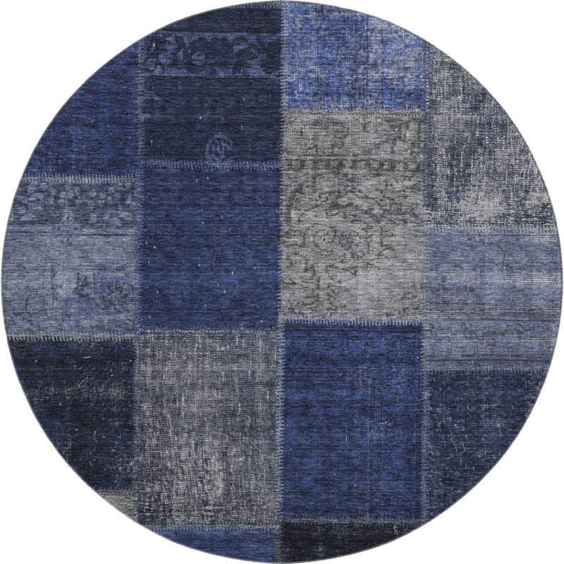Premium Machine Washable Prisco Navy Rug, Round 8'