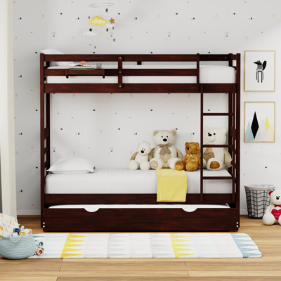 Friedlenchen Solid Wood Twin Over Twin Bunk Bed, Hanging Nightstand, and Trundle