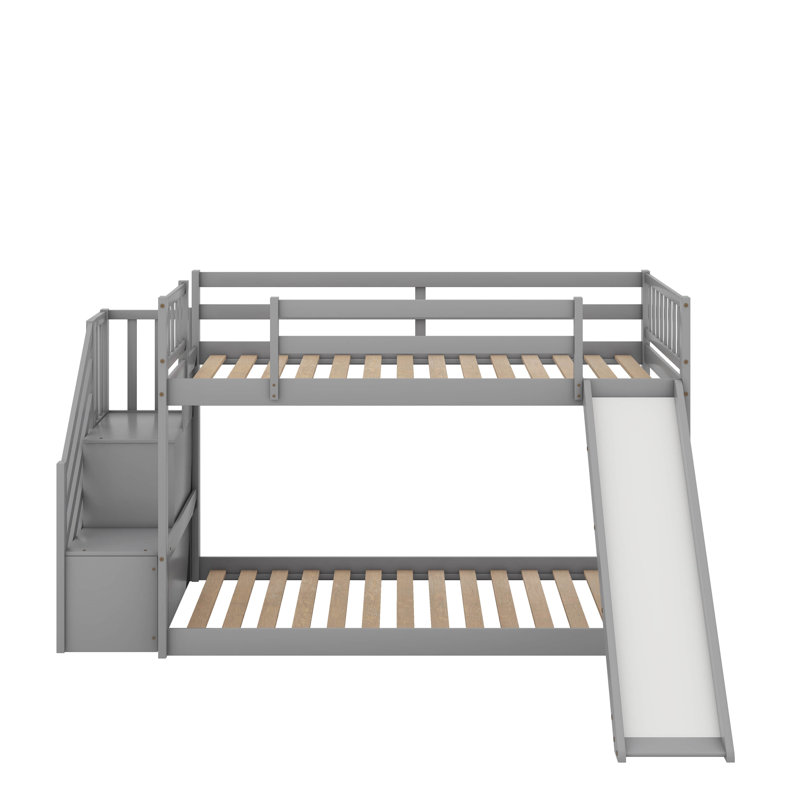 Lit superposé avec glissière convertible et escalier, Gris