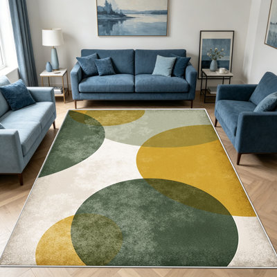 Tapis à cercles jaunes et verts (1 pièce), élégant et polyvalent, facile à nettoyer et à entretenir. Idéal pour la chambre, le salon, le corridor, l'entrée, une chambre d'étudiant ou un bureau, il apportera une touche de fraîcheur à votre intérieur.