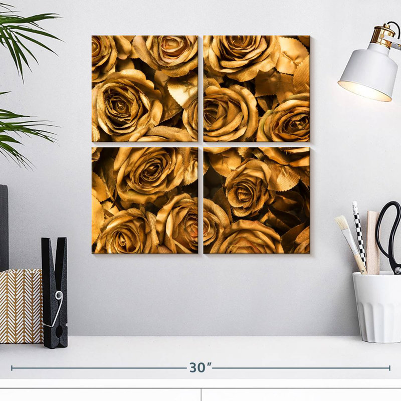 Roses dorées, H 18 po x l 18 po
