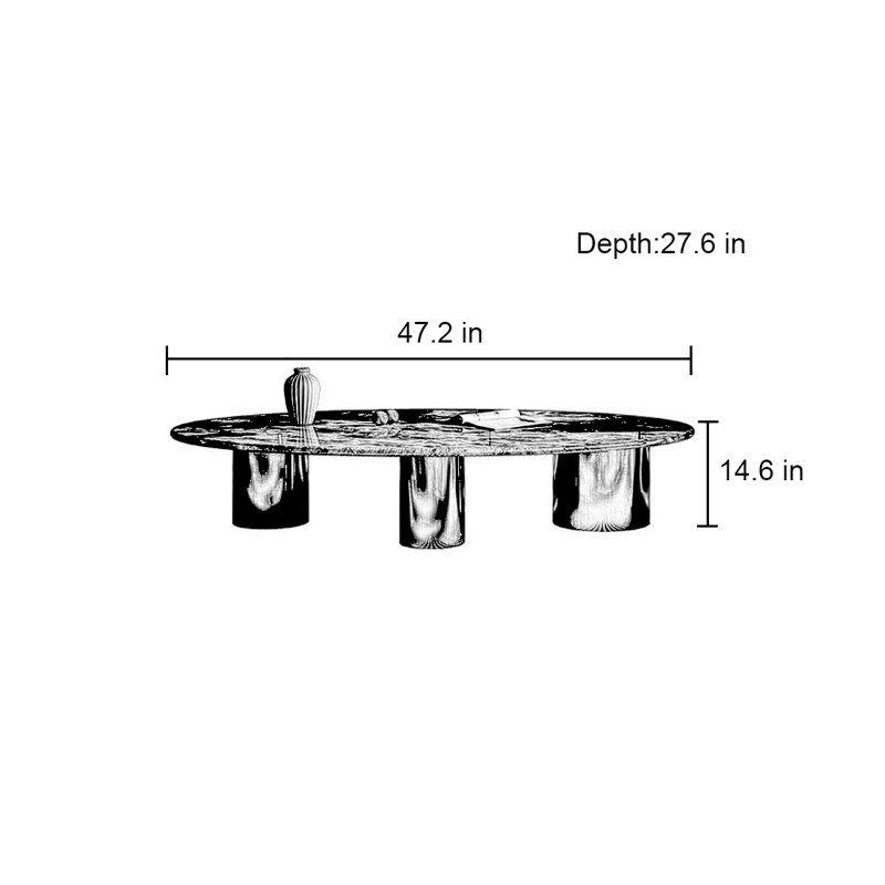 Table basse italienne ovale en pierre micro-cristalline, H 14,6 po x L 47,2 po x l 27,6 po