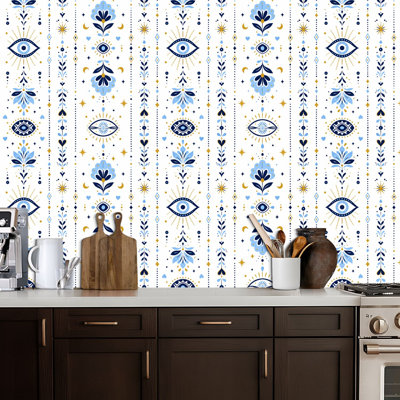 Peel and Stick Wallpaper Evil eye seamless Magic occult symbol line art collection Hamsa Contact Paper Removable Self Adhesive Wall Mural Wall Decor for Bedroom Kitchen Cabinets 24in x 118in