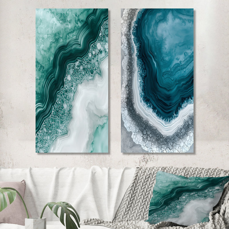 «Green Whispering Whirl of Agate», ensemble d'art mural en métal Geode, imprimé sur métal, 32" H x 32" W