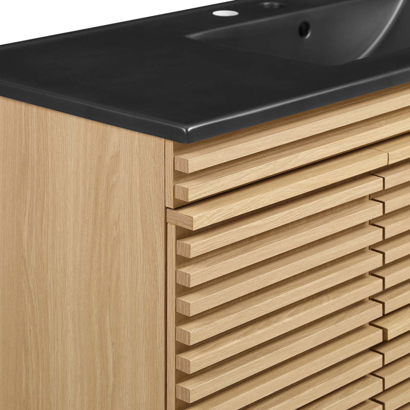 Modway Render 48" Wall-Mount Bathroom Vanity, Black, Oak