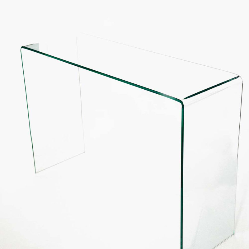 Transparent Glass Console Table Transparent Clear Sofa Table, Modern Bent Console Table Semund, 29.5" H x 43.3" W x 13.8" D