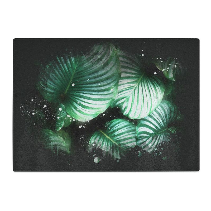 Tempered Glass Gathered Plant Leaves Chopping Board, 20 cm x 28.5 cm
