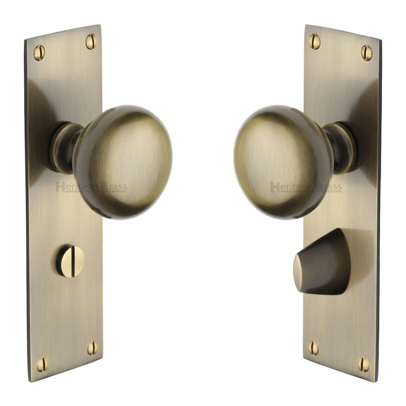 Heritage Brass Heritage Mortice Knob on Bathroom Plate Balmoral Design, Antique Brass