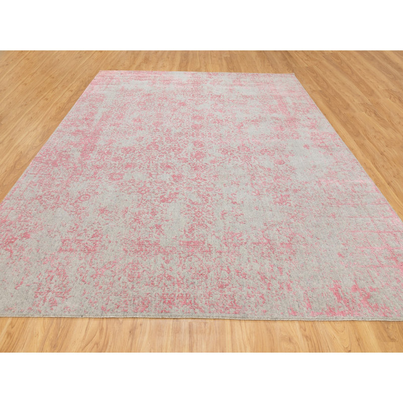 Tapis décoratif rose-unique noué à la main 9 pi x 12 pi Charliedavid