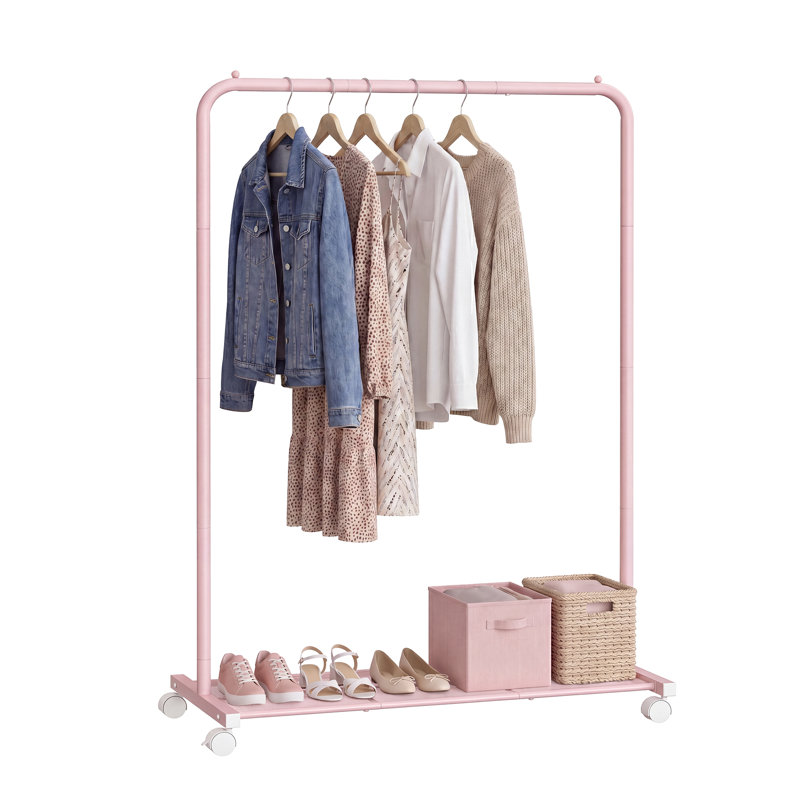 Mobile Clothing Rail With Lockable Wheels, 91Cm-Long Hanging Rack And Storage Shelf For Bedroom, Sturdy Metal Frame, Load 40 Kg