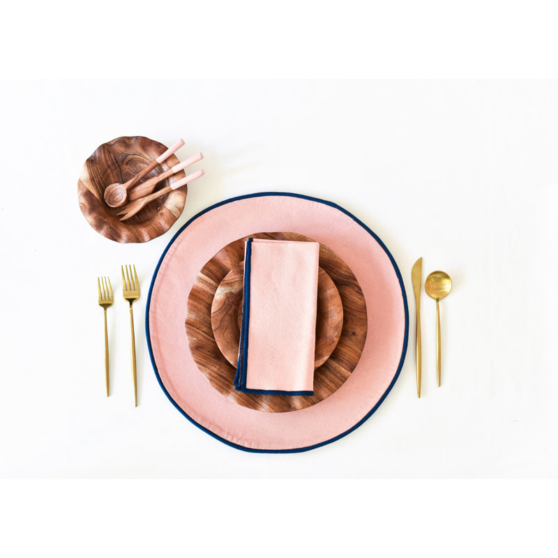 Blush And Pine Color Block Round Placemat Set Of 4, Provence/Navy