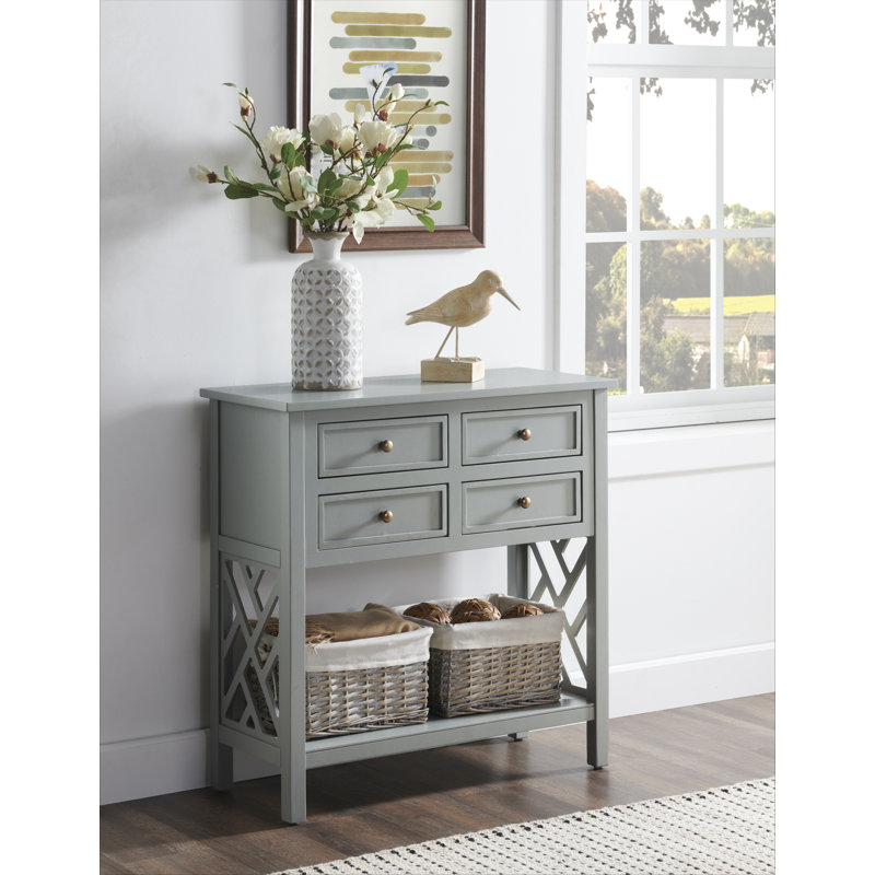 Console de hall d'entrée en bois de 32 po de largeur avec 4 tiroirs et 1 tablette Lund, Gris
