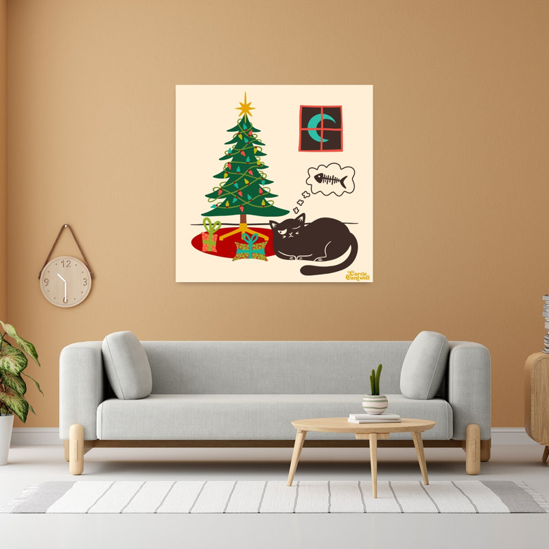 Art contemporain, arbre de Noël rétro, art de chat, H 48 po x l 48 po