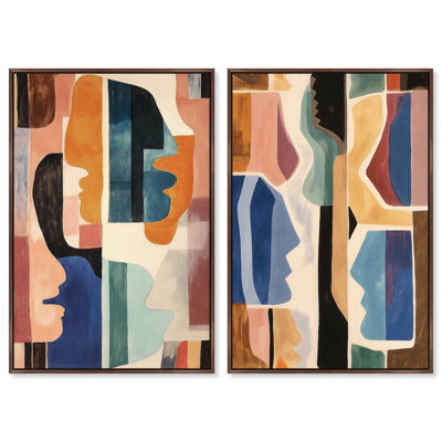 Oliver Gal Vibrant Connections Set Abstract - Heavy Gel Top Coat Framed Canvas Art