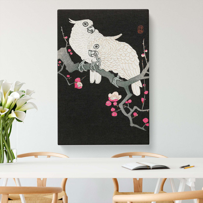 Plum Blossom Tree With Two Cockatoos by Ohara Koson - Wrapped Canvas Painting, 60cm H x 40cm W x 3cm D