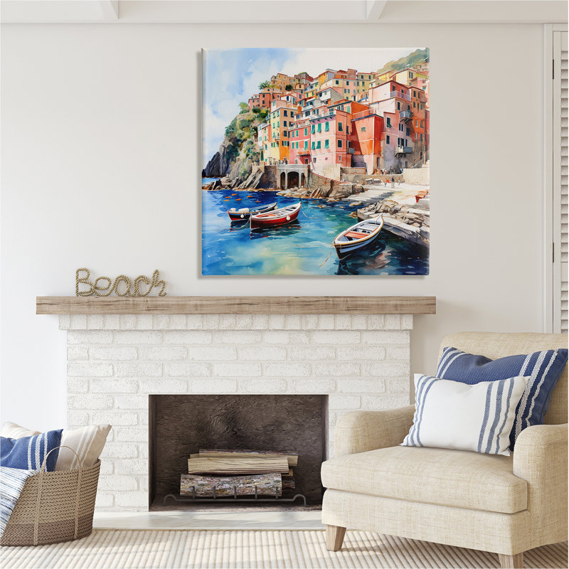 Ba-027 - Bateaux encadrés Cinque Terre, H 36 po x l 36 po x P 1,5 po