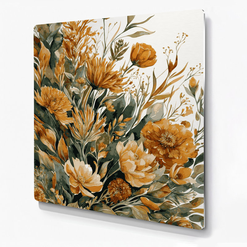 Aquarelle florale 52, art mural en métal brun