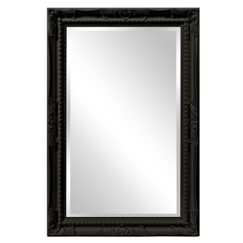 Solid Wood Rectangle Mirror, Glossy Black