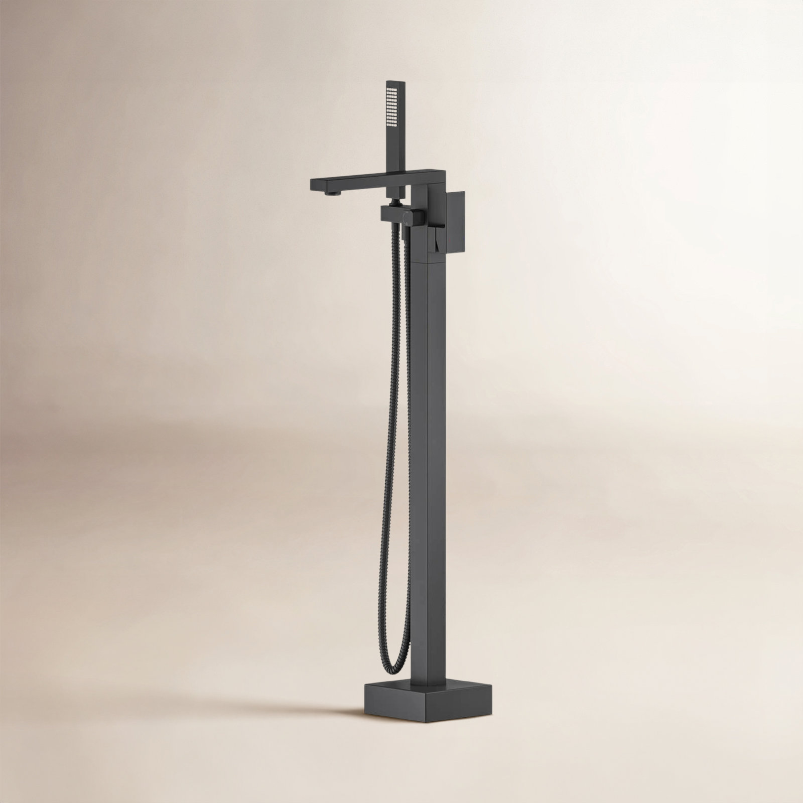 Cube Freestanding Tub Faucet with Diverter, Matte Black