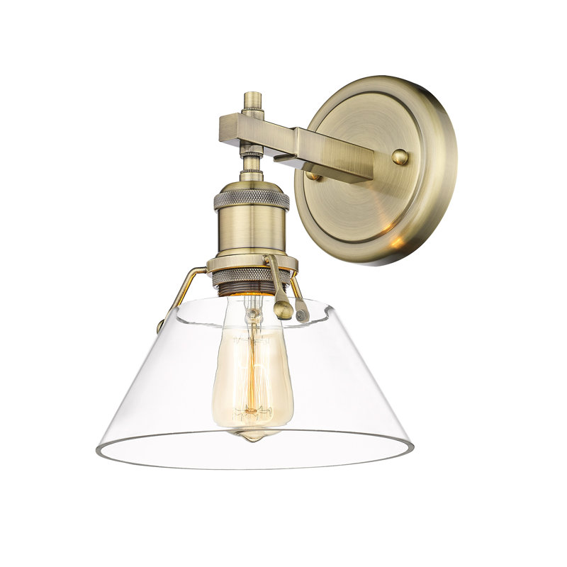 Felda Dimmable Steel Vanity Light, Aged Brass, Clear Glass, 1 Lights