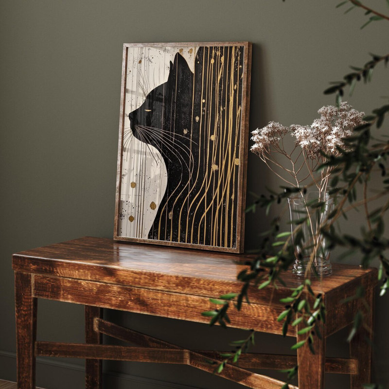 Black And Gold Cat Wrapped Canvas Wall Art, 20 cm H x 30 cm W