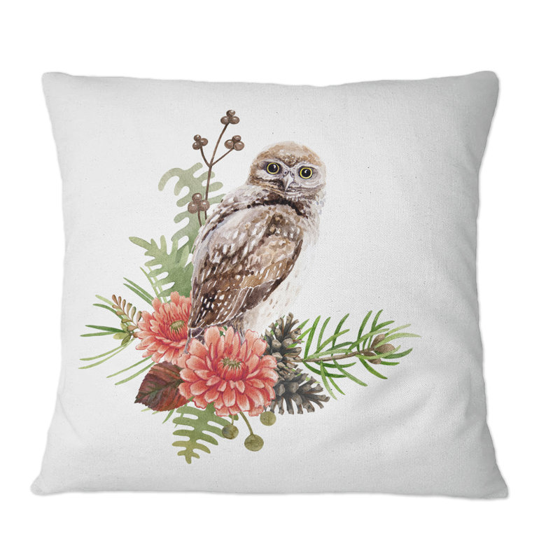 Coussin Owl On A Branch - Traditional, 16 po x 16 po