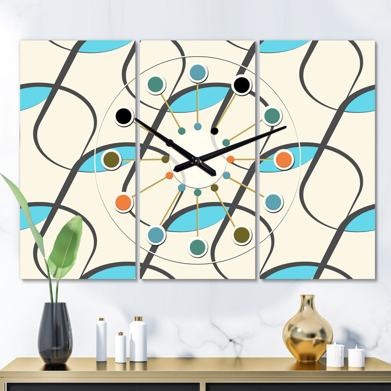 Très grande horloge murale abstraite à géométrie rétro Mid-Century