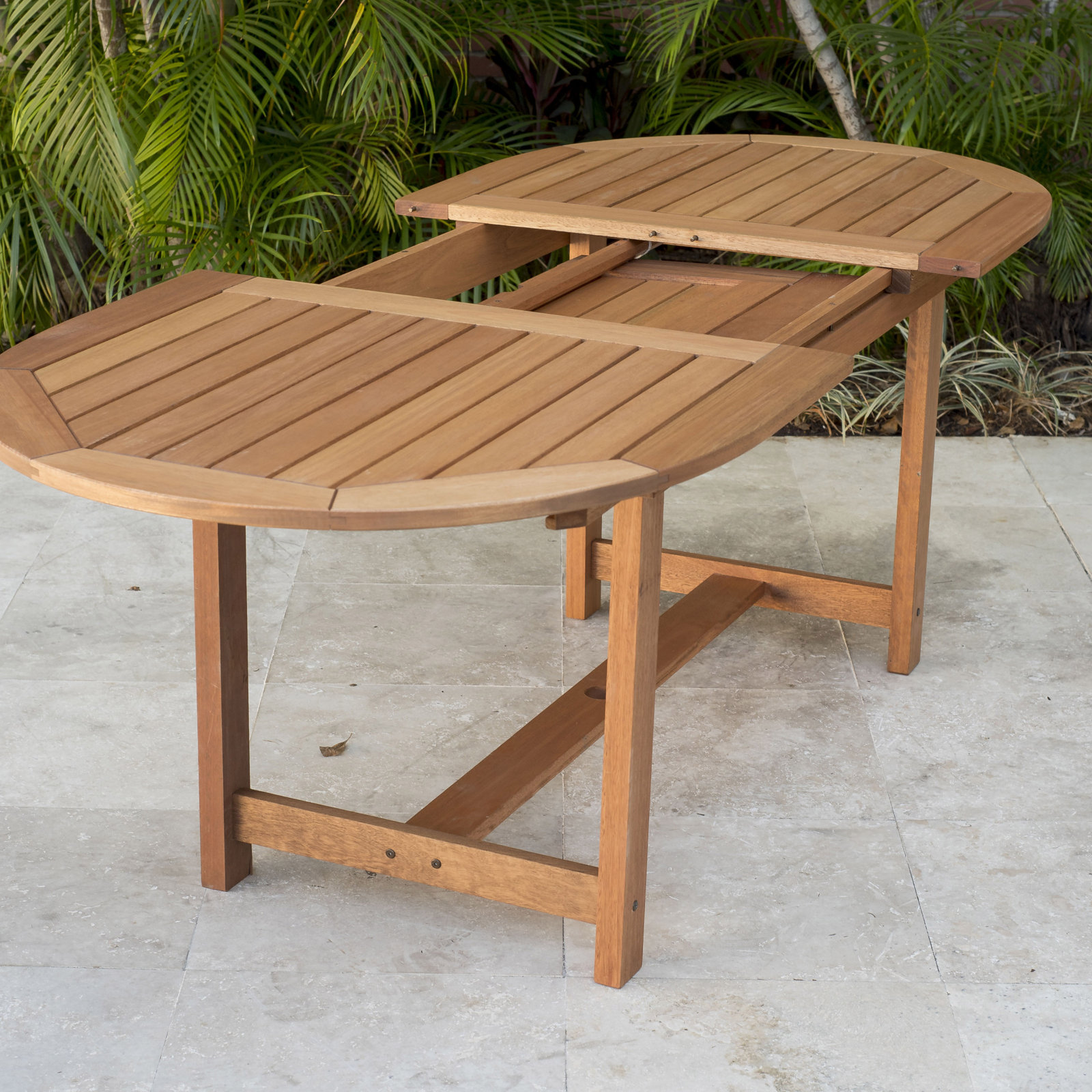 Alyisa 63" Extendable Eucalyptus Patio Dining Table, Dark Wood