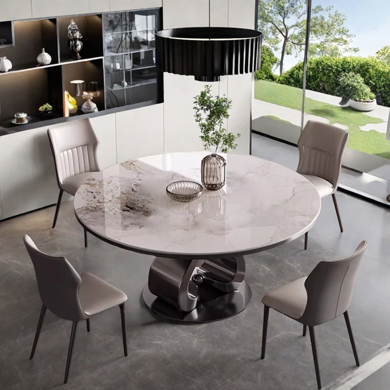 Table et chaise ronde moderne et simple de luxe, Blanc / Gris, H 29,5 po x L 47,2 po x l 47,2 po 