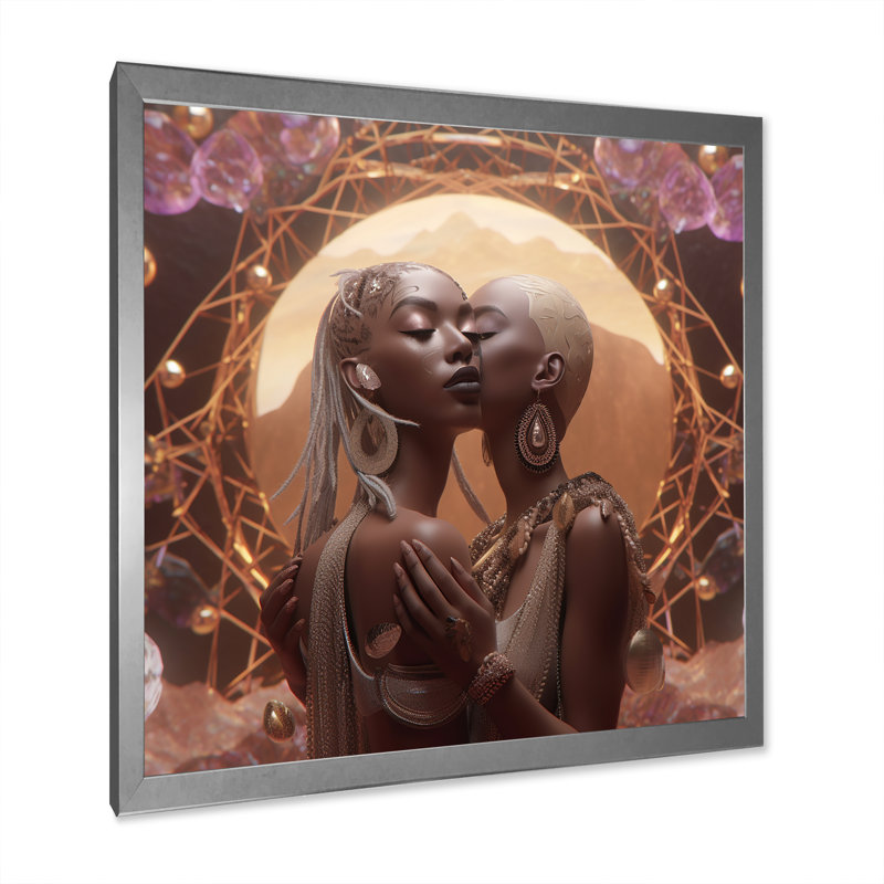 «Kissing African Goddess Divine Love», reproduction sur toile, H 30 po x l 30 po x P 1 po, Cadre simple argenté
