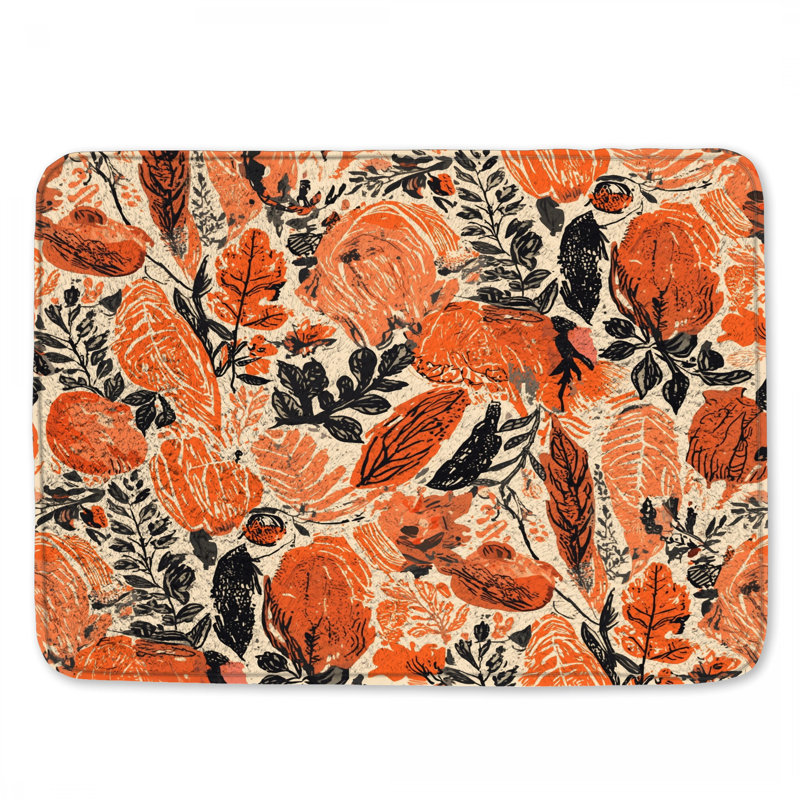 Tapis de bain à motif floral orange, 34in W x 21in L