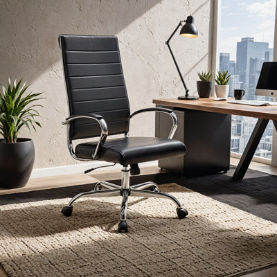 Mulkey High-Back Leather Executive Office Chair – Adjustable Swivel Desk Chair for Computer, Conference, or Home Office Use