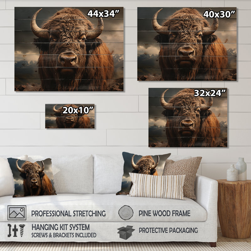 Keenyah Buffalo, portrait sur bois, H 10 po x l 20 po x P 0,78 po