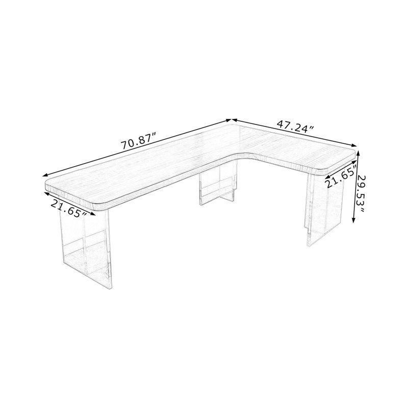Walnut L-Shaped Solid Wood Writing desk, Right, 29.53"H*70.87"W*47.24"D